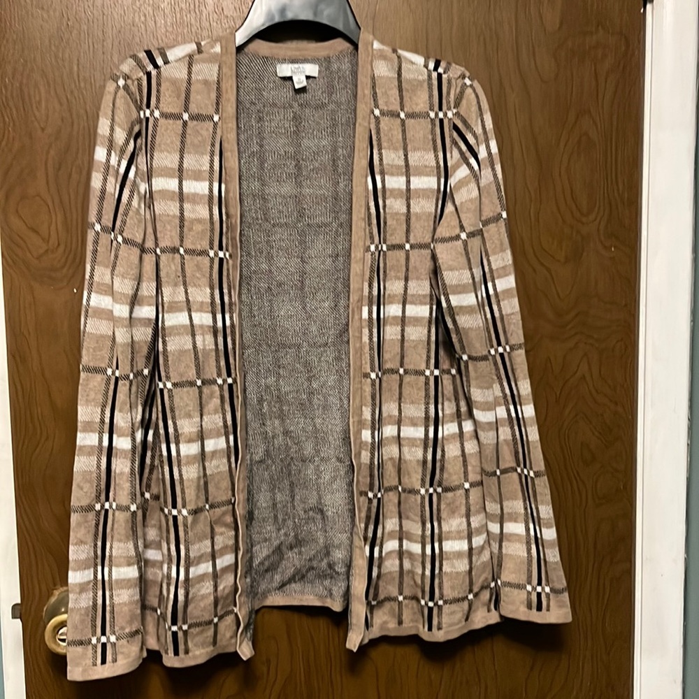 Croft & Barrow brown plaid open cardigan size M